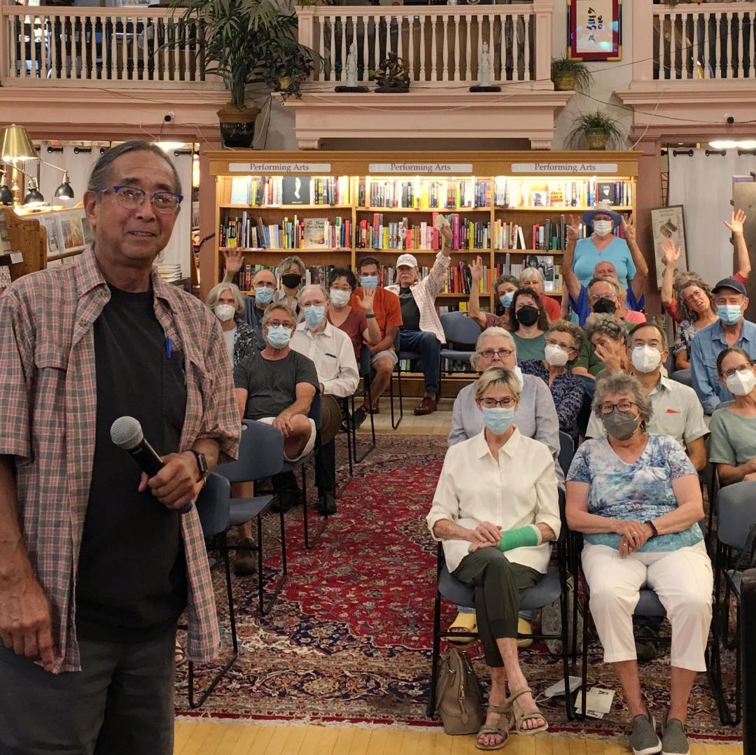 Talking about and selling book at the Boulder Bookstore.